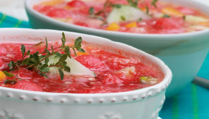 Gaspacho de melon, pastèque et concombre