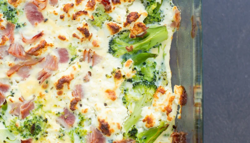 Gratin de brocoli au jambon et mozzarella