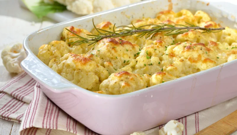 Gratin léger de chou-fleur, pommes de terre et jambon