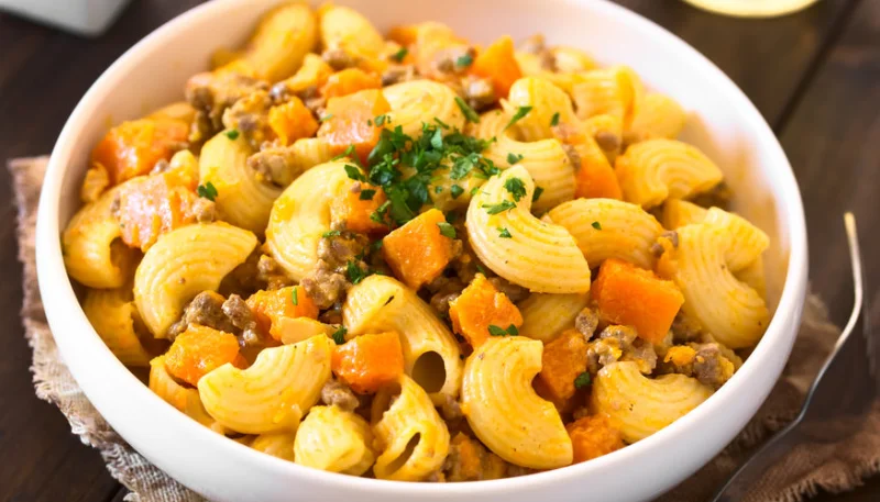 Pâtes au potiron et lardons