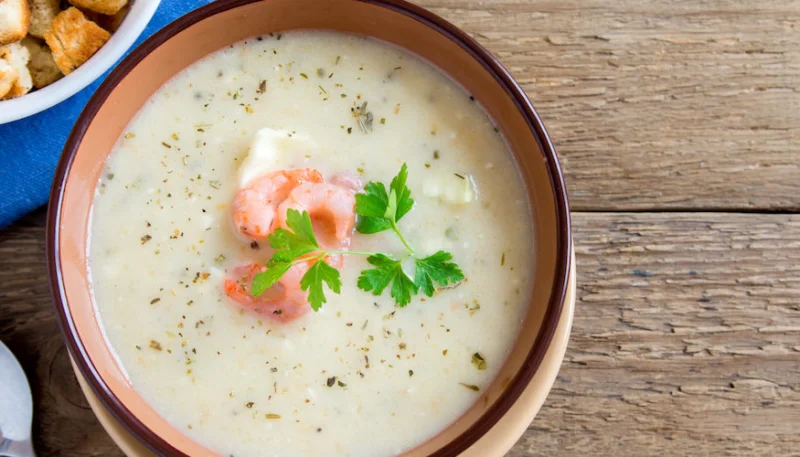 Soupe de poireaux aux crevettes