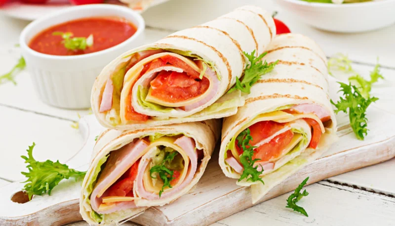 Wraps de jambon et crudités