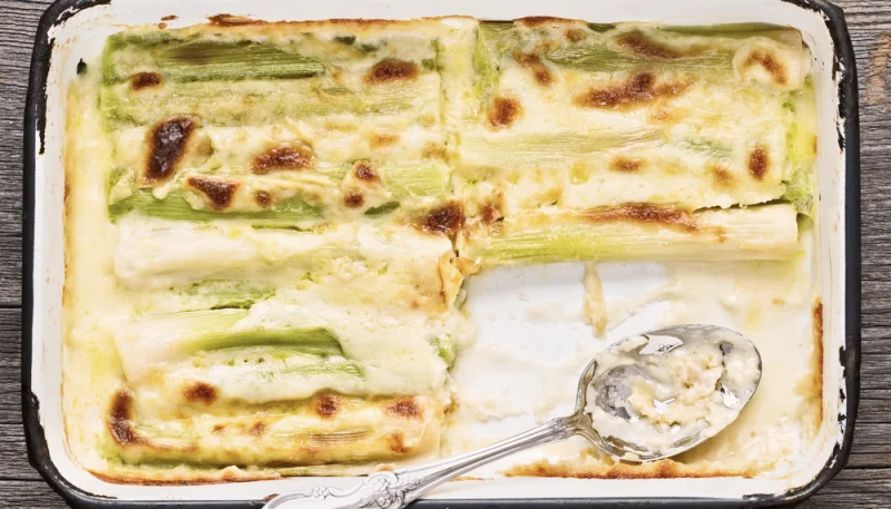 Gratin de poireaux au jambon de Parme