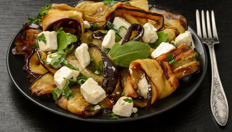 Aubergines et feta au piment