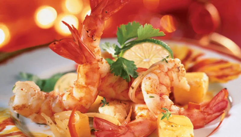 Gambas sautées à l’ananas et coriandre