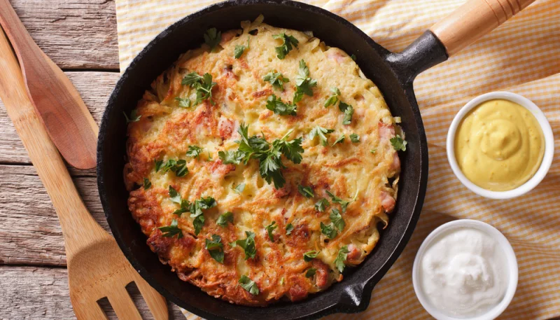 Crêpe épaisse de pommes de terre au jambon