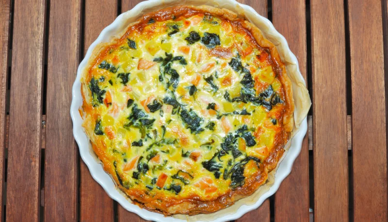 Quiche saumon, poireaux et épinards