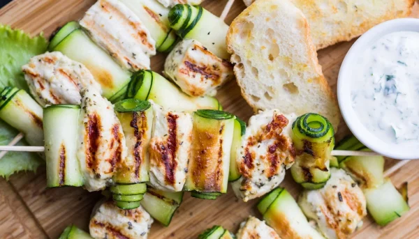 Brochettes de poulet aux courgettes