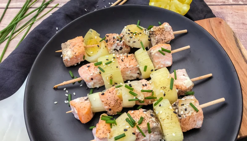 Brochette de saumon au poireau