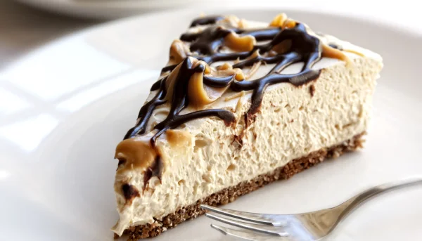 Cheesecake au café, sauces caramel et chocolat