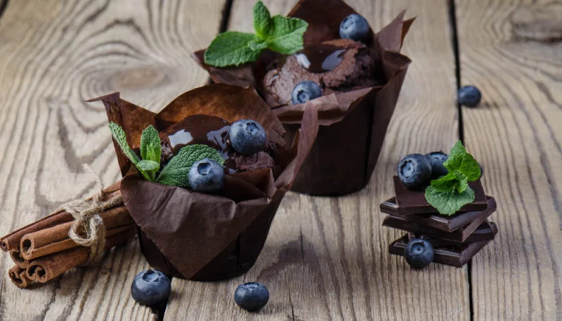 Muffins chocolat aux myrtilles sans gluten