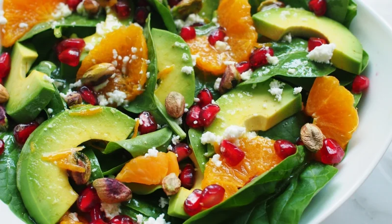 Salade de saison avocat, orange et crevette