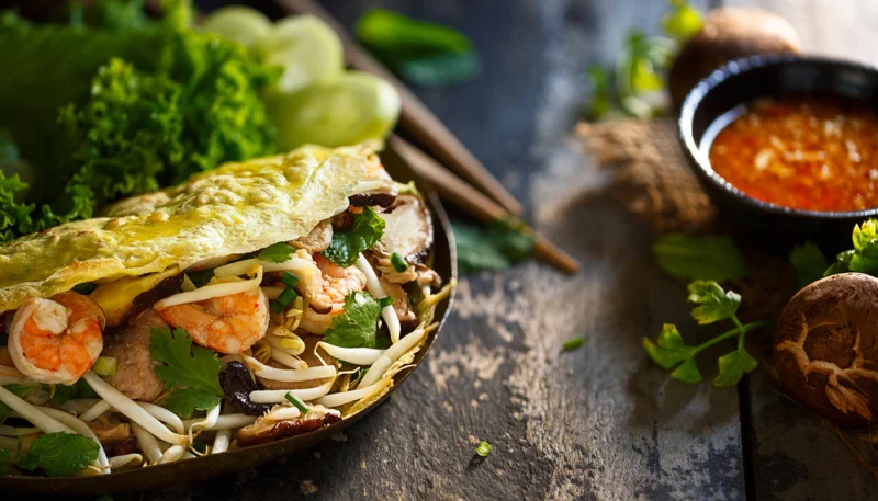 Crêpes vietnamiennes aux crevettes et germes de soja
