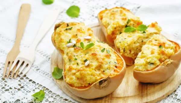 Courge farcie aux champignons et lardons