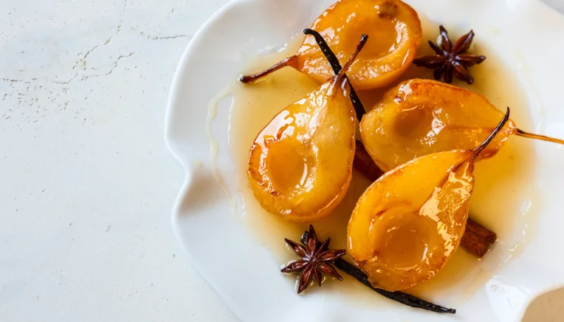 Poires rôties au miel et à l'orange