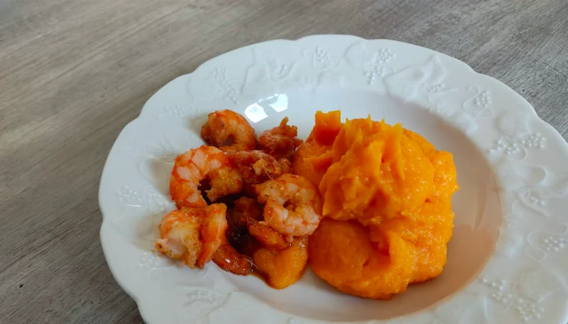 Mousse de patates douces et gambas
