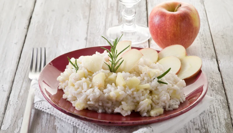 Risotto au poulet, endives et pomme
