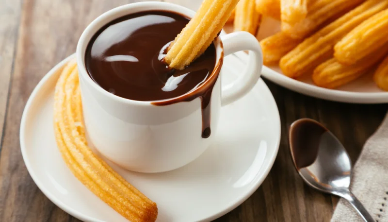 Churros et soupe de chocolat et noisette