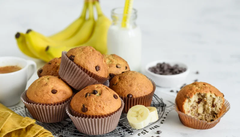 Muffins banane-chocolat sans sucre ni gras