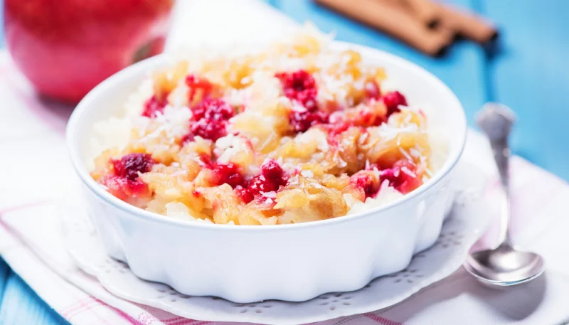 Riz au lait aux pommes et framboises