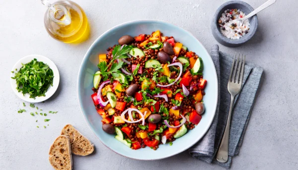 Salade de lentilles aux légumes du soleil