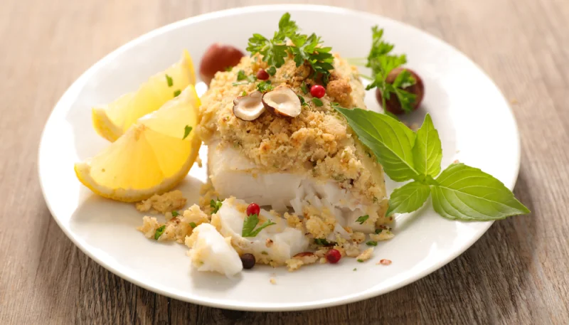 Cabillaud pané aux noisettes et aux herbes