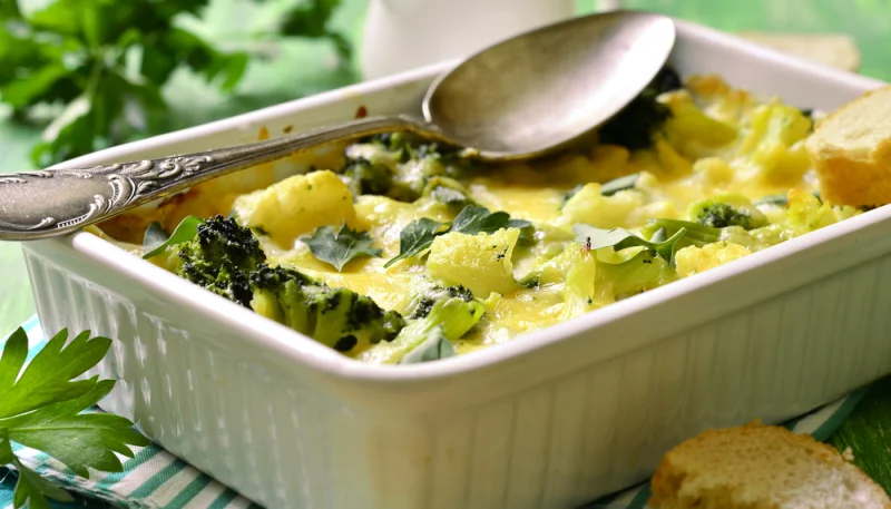 Gratin de chou-fleur, brocoli et jambon