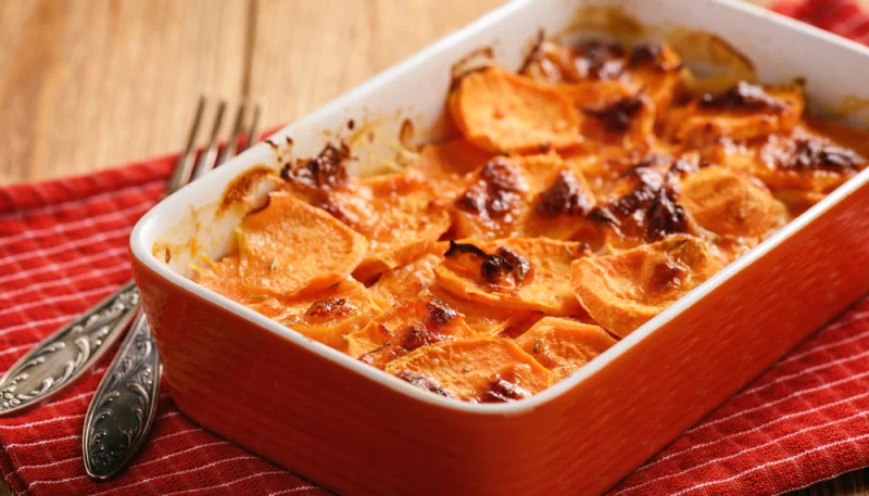 Gratin de patates douces au jambon cru