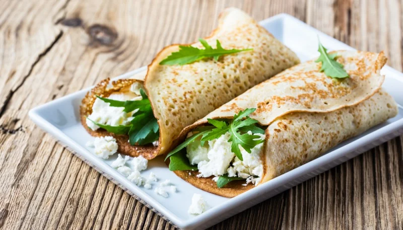 Crêpes au gorgonzola et roquette