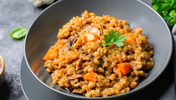 Risotto de petit épeautre aux champignons et courge