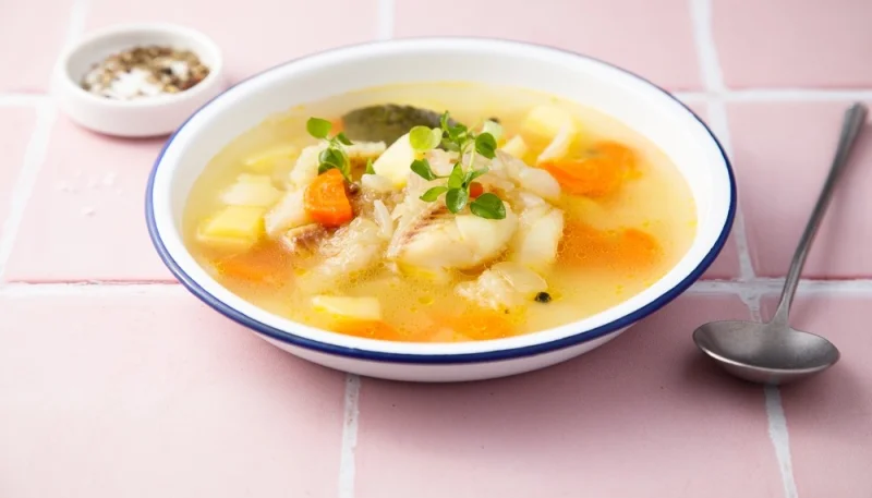 Merlan et légumes au bouillon