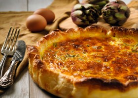 Quiche aux artichauts, jambon et fromage de chèvre