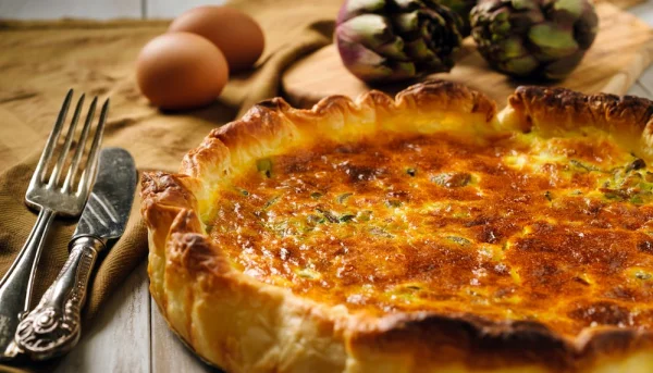 Quiche aux artichauts, jambon et fromage de chèvre