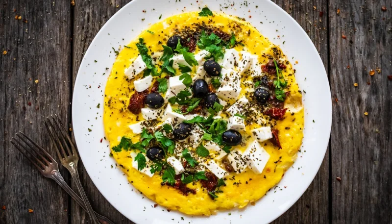 Omelette gratinée à la feta et aux olives