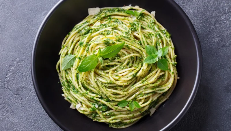 Spaghetti au pesto à la mimolette