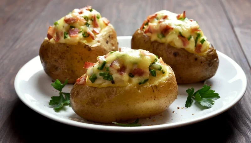 Pommes de terre farcies au lard et Reblochon