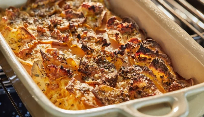 Gratin patate douce lardons