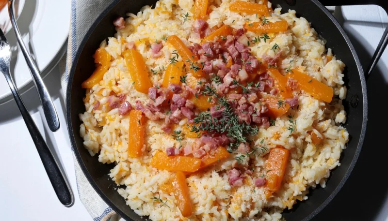 Risotto à la courge et aux lardons