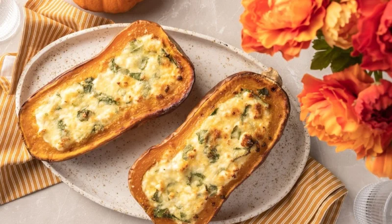 Butternut rôti au jambon et fromage de chèvre