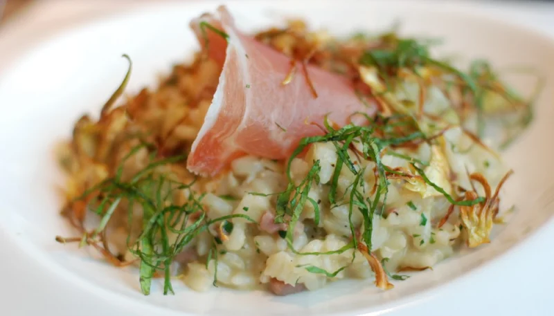 Risotto au jambon et champignons