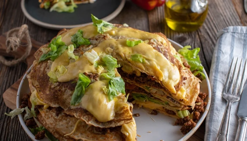 Gâteau de crêpes salées au boeuf