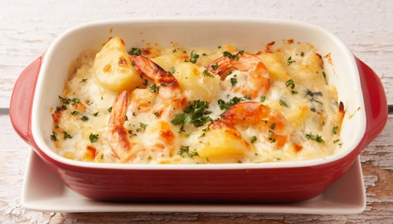 Gratin de pommes de terre aux crevettes