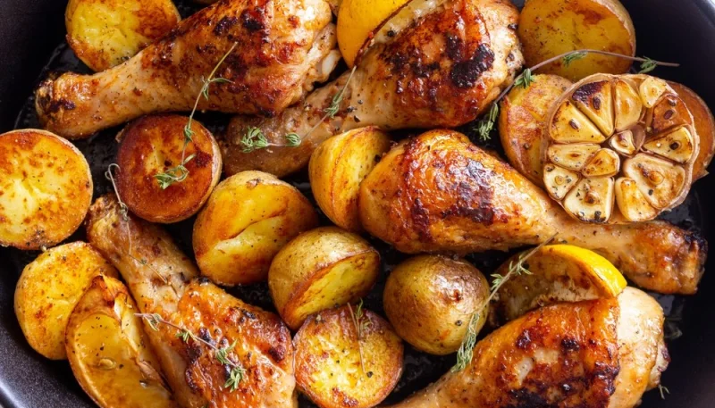 Pilons de poulet et pommes de terre au four
