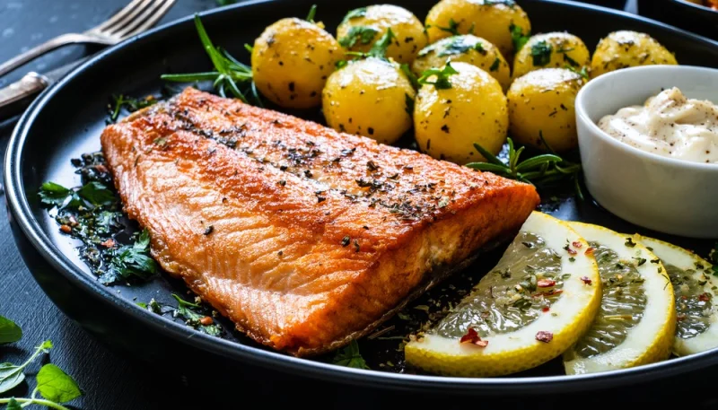 Rôti de saumon au four et pommes de terre