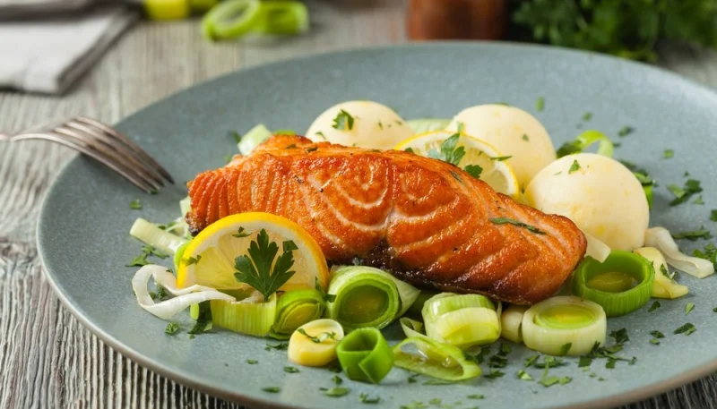 Saumon aux poireaux et pommes de terre
