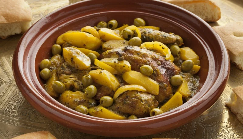 Tajine de poulet au citron et pommes de terre