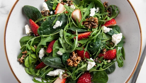 Salade de roquette aux fraises et au fromage de chèvre