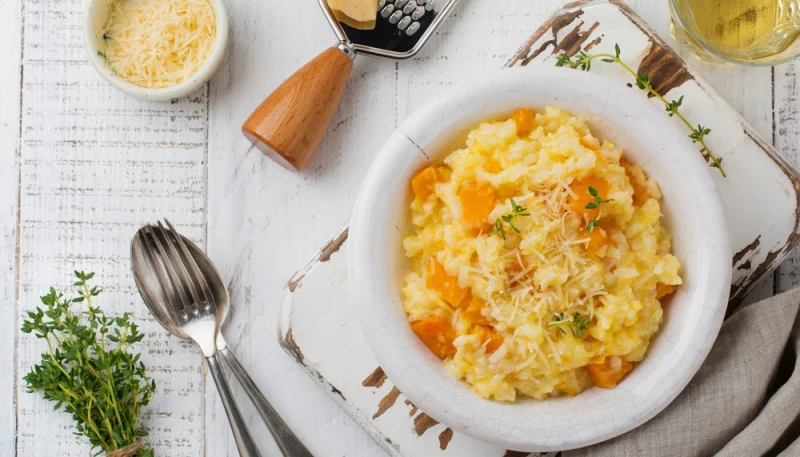 Risotto aux lardons, oignons et fromage à raclette