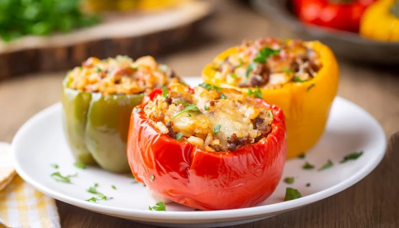 Poivrons farcis au riz et légumes