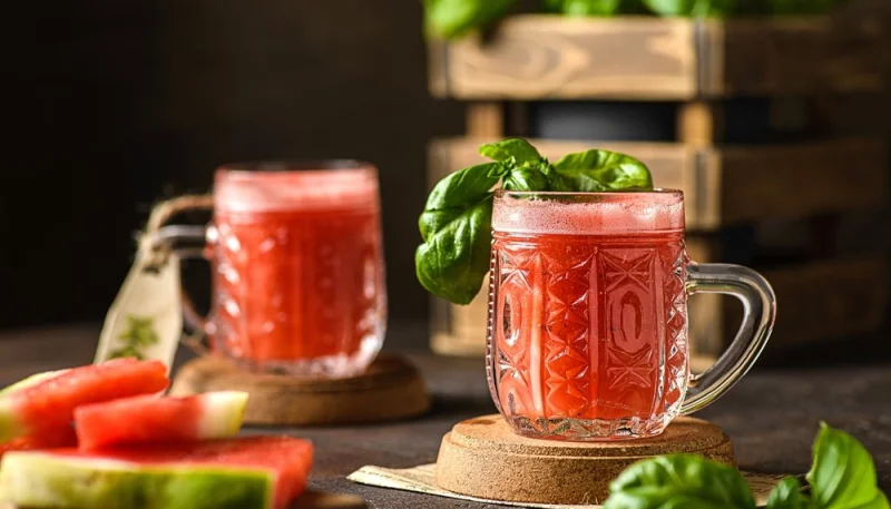 Jus de pastèque au basilic et menthe